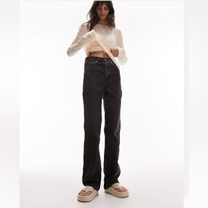 TOPSHOP Straight leg high waisted black denim washed jeans size W25 L32